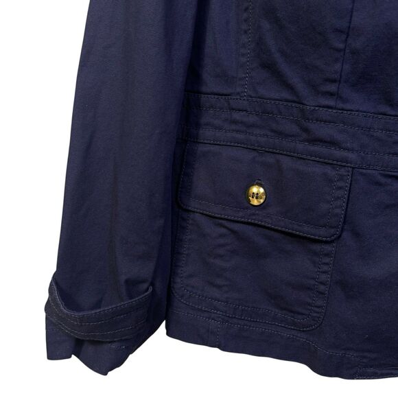 Talbots Utility Military Jacket Coat 16W Blue Canvas Gold Buttons Preppy Capsule - Picture 3 of 7